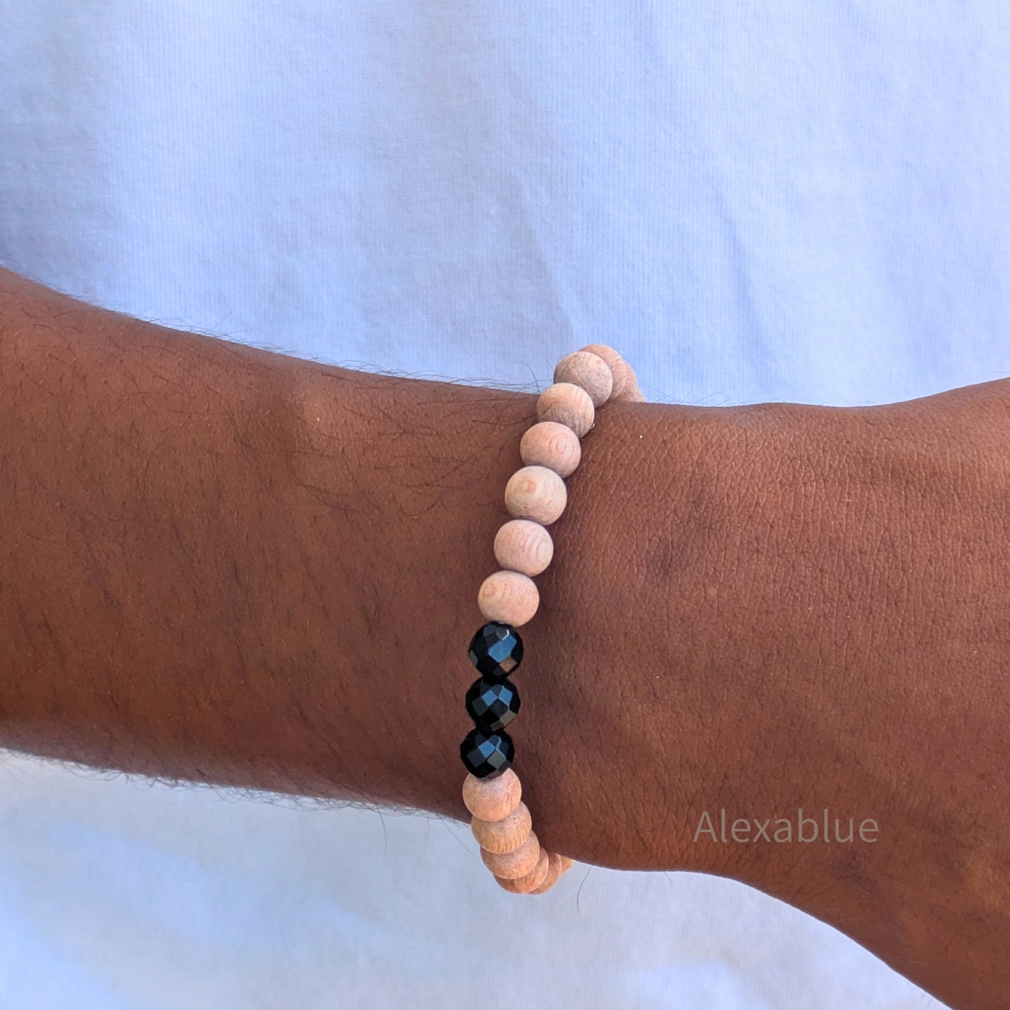 【父の日ギフト】ウッド×オニキス ユニセックス ブレスレット（ライト / ダーク）Wood and Onyx Unisex Bracelet - Father's Day Gift & Couple's Matching Bracelet (Light / Dark)