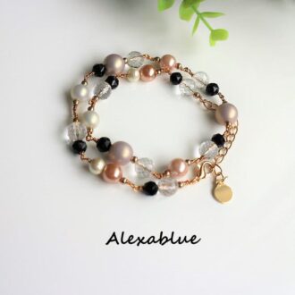 モカカラー２Way秋の天然石ブレスレット・ネックレス　4月誕生石＆8月誕生石