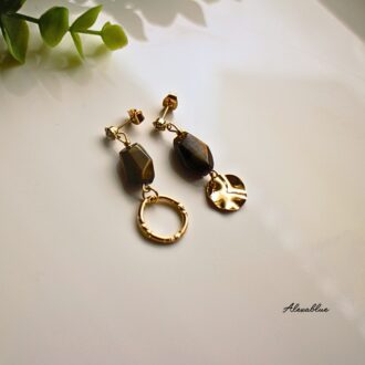 タイガーアイ アシンメトリーピアス 天然石ピアス
