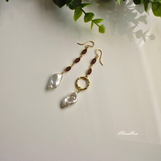 バロックパール ロング アシンメトリーピアス  K14GF