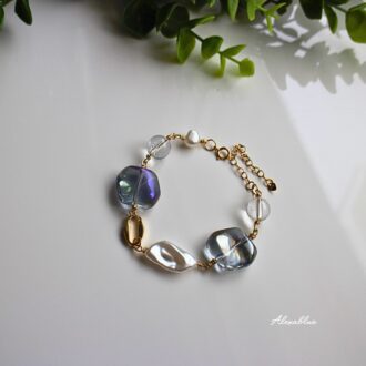 オーロラ バロックパール クリスタル ブレスレット K14GF ブレスレット 4月誕生石