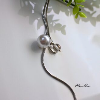 Bigパール＆クリスタルクォーツ ロングネックレス  ４月誕生石 天然石ロングネックレス