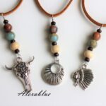 Impression Stone natural stone car rearview mirror hanging with black onyx and feather design|天然石ブラックオニキスとフェザーの車用ルームミラーハンギング 3種類の写真