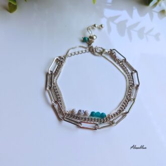 3way天然石ブレスレットセット/ターコイズ付きメンズライク2連&アマゾナイト×ハウライト 華奢ブレス