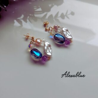 Luna Cascade｜淡水パール × スーパーセブン × 水晶 フープピアス ピアス｜サージカルステンレス金具 アレルギー対応 大人可愛い 天然石ジュエリー