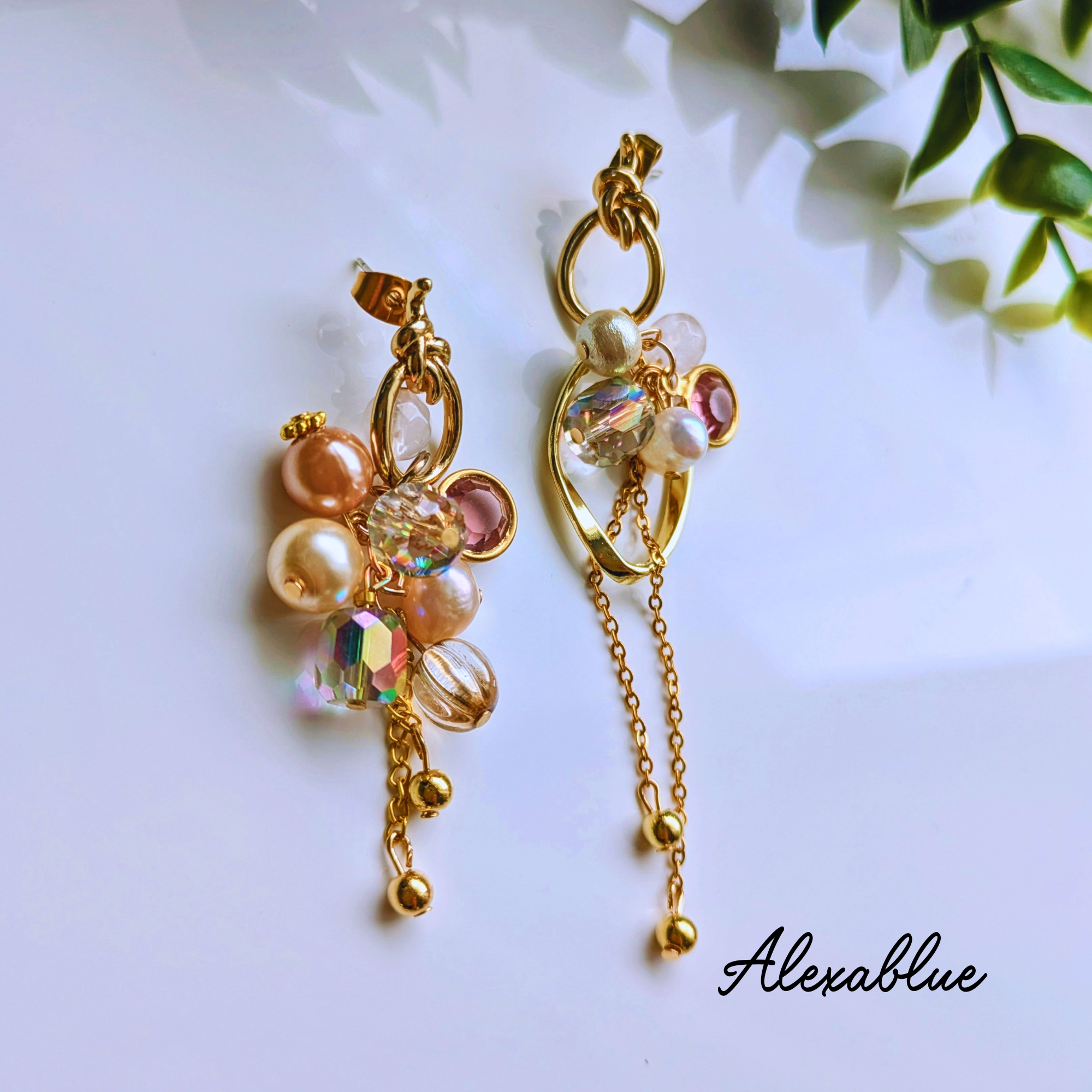 Blooming Rose｜ローズクォーツ × パール × ビーズ｜アシンメトリーピアス シルバー925ポスト