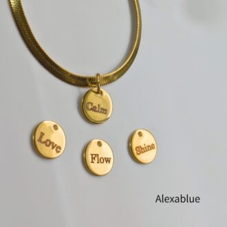 Calm & Glow|選べるアファメーションチャームネックレス(Calm / Flow / Shine / Love)ターコイズ or オニキス付き ステンレス製