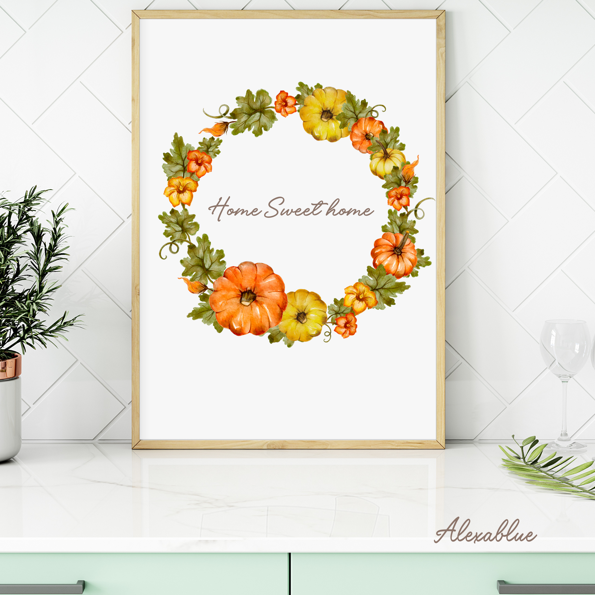 Autumn HOME sweet home ポスター｜秋 インテリアアート 北欧風 おしゃれ 壁掛け ウォールデコ A4