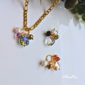 4WAYステンレスロングチェーンネックレス|2連にもなる選べる天然石チャーム付き(オニキス / カーネリアン / フローライト)|アレルギー対応・大人カジュアルジュエリー