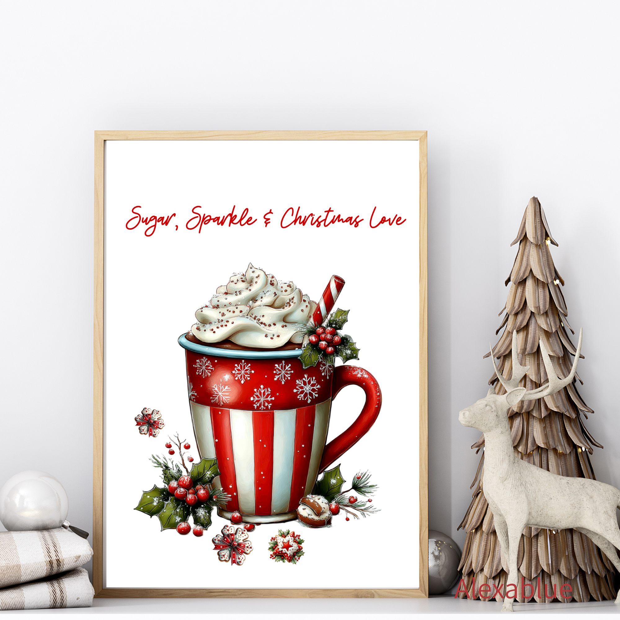 Sugar, Sparkle & Christmas Love｜ホイップコーヒーのクリスマスインテリアポスター｜まったり冬時間・可愛いカフェ風デザイン
