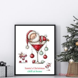 Santa’s Christmas Chill at Home｜サンタのチルなクリスマスポスター｜北欧風 おしゃれ インテリアアート