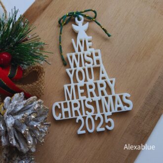 We Wish a Merry Christmas 2025｜ホワイトレター 3Dプリント クリスマスツリーオーナメント｜モノトーン・シックインテリア