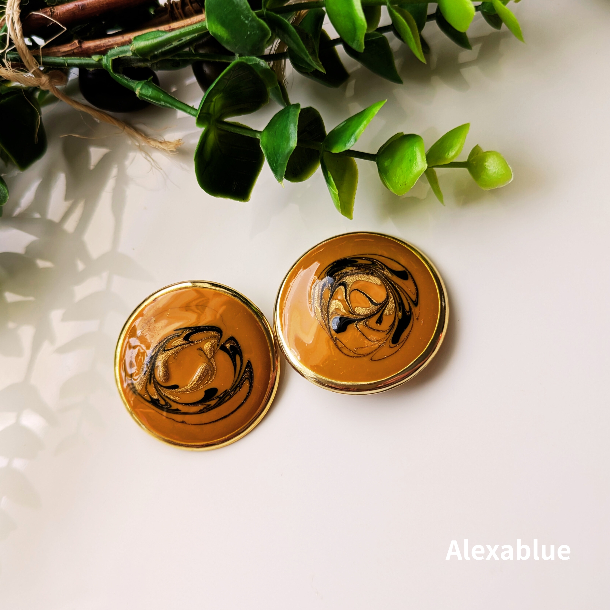 Caramel Marble Antique Earrings|アメリカ買い付け キャラメル×ブラック×ゴールド マーブル 大ぶりアンティークイヤリング