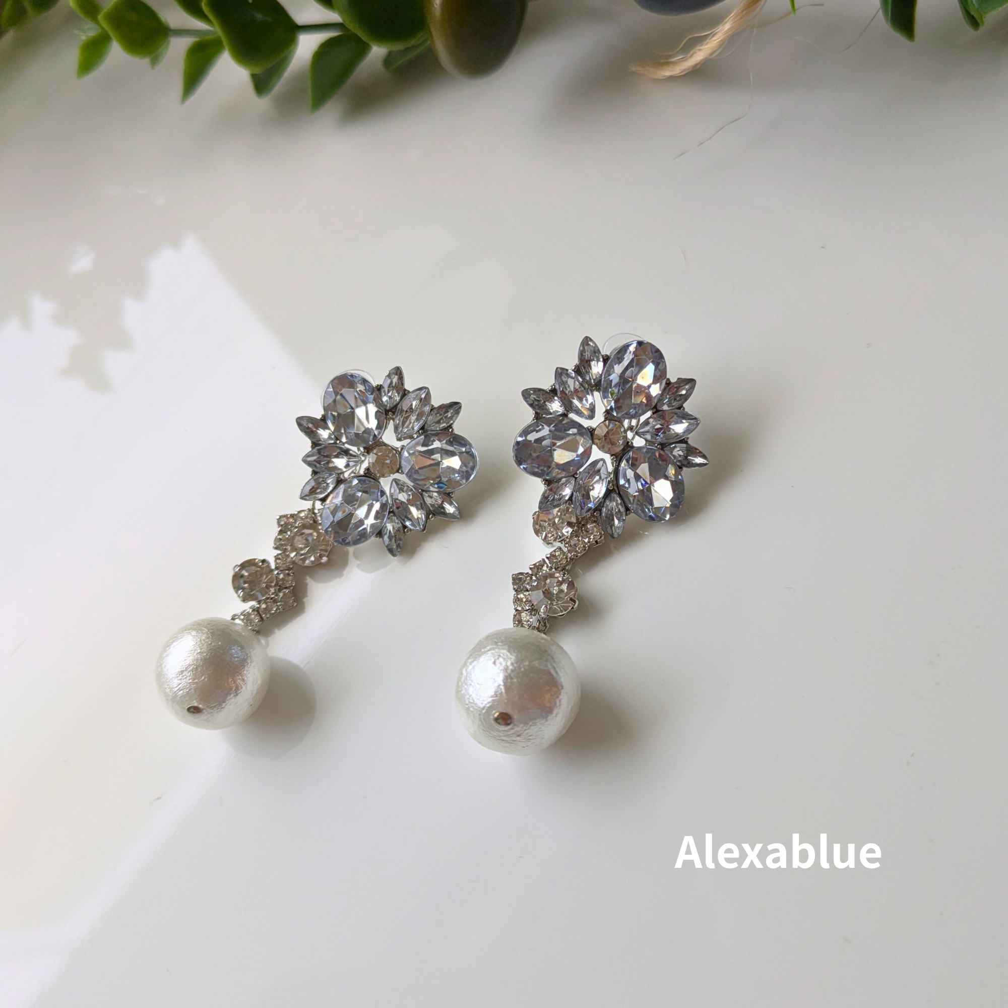 きらきらフラワービジュー×コットンパール 2wayピアス｜ウェディング・パーティー向けゴージャスアクセサリー